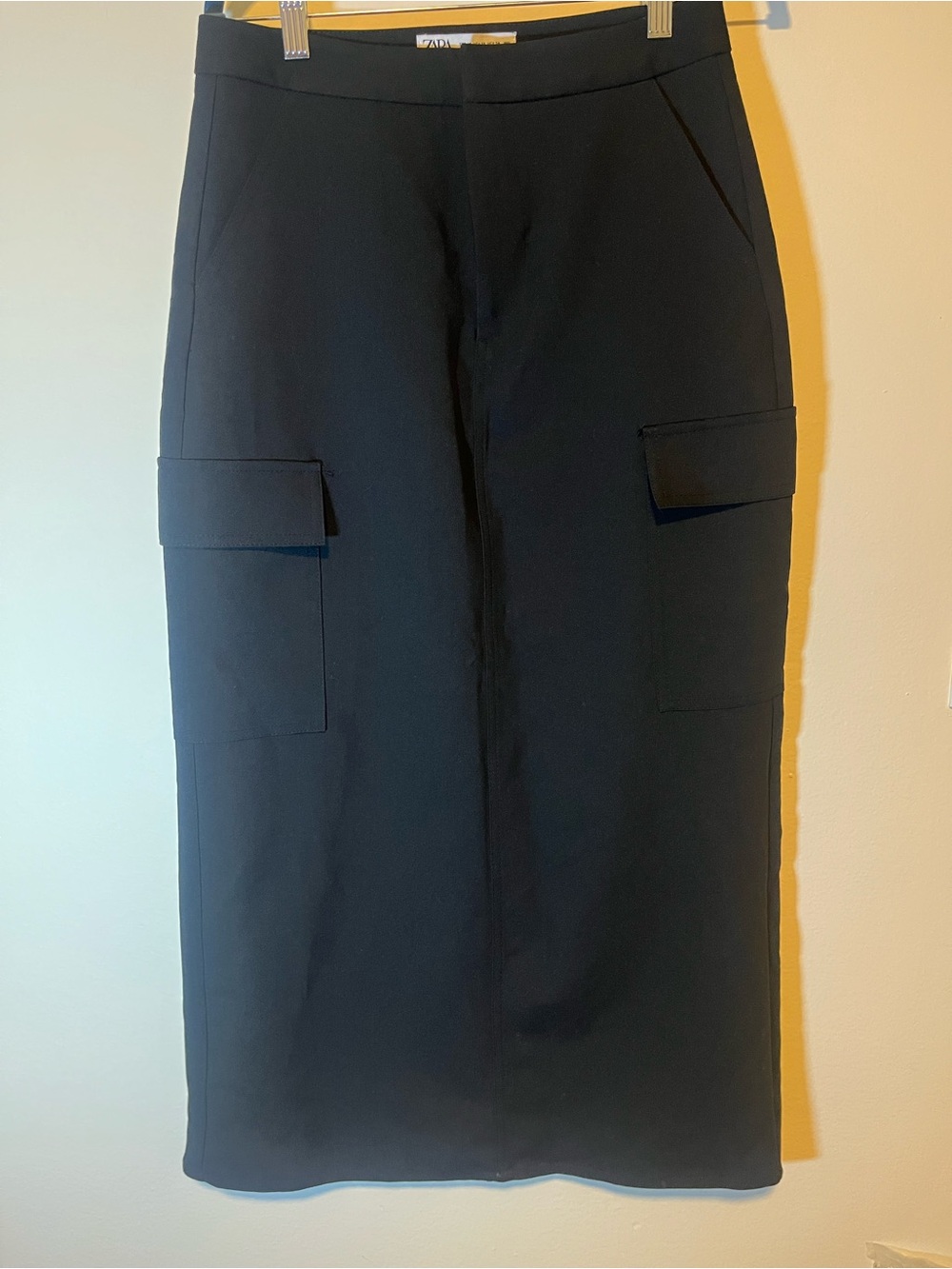 Zara Black Cargo Midi Pencil Skirt